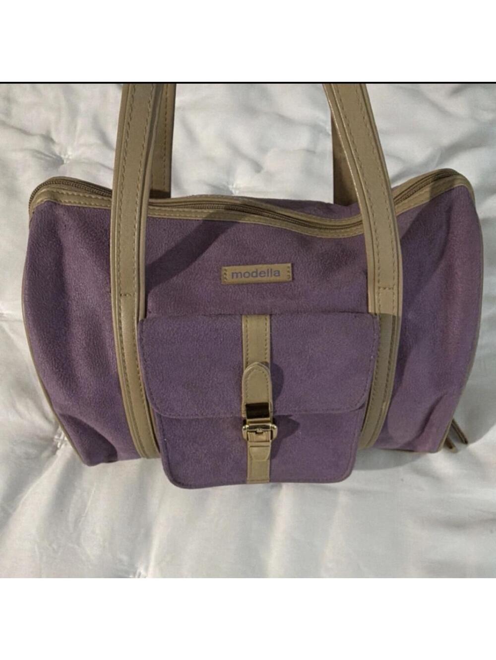 Modella Purple Suede and Tan Leather Shoulder Bag